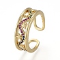 Brass Micro Pave Cubic Zirconia Cuff Rings, Open Rings, Long-Lasting Plated, Star, Colorful