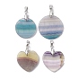 Natural Fluorite Pendants, Flat Round & Heart Charms, with Platinum Tone Brass Pinch Bails