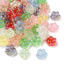 UV Plating Transparent Acrylic Beads, Iridescent, Flower, Frosted
