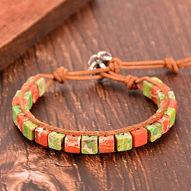 Square Emperor Stone Bracelet with Natural Lotus Flower Clasp and Colorful Yoga Beads