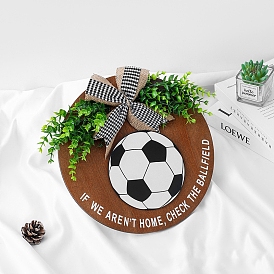 Flat Round with Football Wooden Pendant Decorations, for Front Door Welcome Wall Decoration