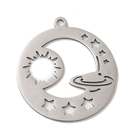 Pendentifs en acier inoxydable, plat rond avec Saturne