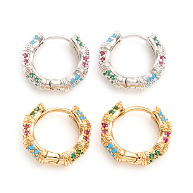 Brass Micro Pave Cubic Zirconia Huggie Hoop Earrings, Ring, Colorful