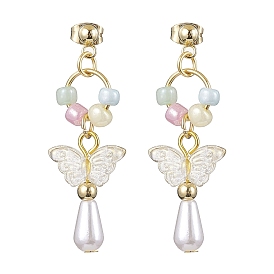 ABS Plastic Imitation Pearl & Glass Seed Earrings, with 304 Stainless Steel Earring Studs, Jewely for Women, Teardrop