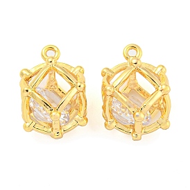 Brass Pave Cubic Zirconia Pendants, Round, Clear