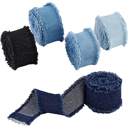 5pcs 5 couleurs ruban denim à franges en polyester, accessoires de vêtements