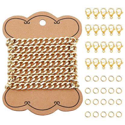 Brass Cuban Link Chains, 40Pcs Iron Open Jump Rings and Zinc Alloy Lobster Claw Clasps