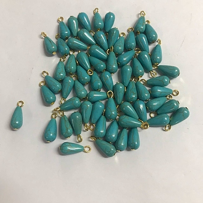 60Pcs Synthetic Turquoise Dyed Pendants, Teardrop Charms with Golden Tone Iron Loops