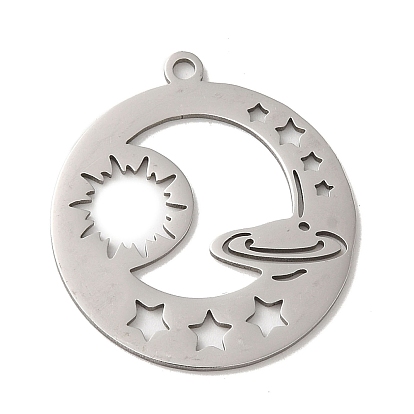 Pendentifs en acier inoxydable, plat rond avec Saturne
