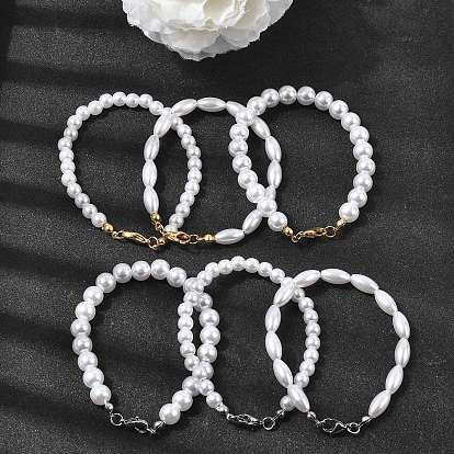 Браслеты из пластиковых жемчужин для женщин, с 304 нержавеющей стали застежки, белые, разнообразные