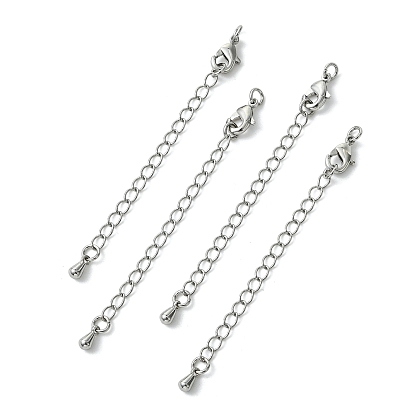 SHEGRACE Brass Curb Chain Extender, End Chains with Lobster Claw Clasps and Teardrop Charms, Cadmium Free & Nickel Free & Lead Free, Long-Lasting Plated
