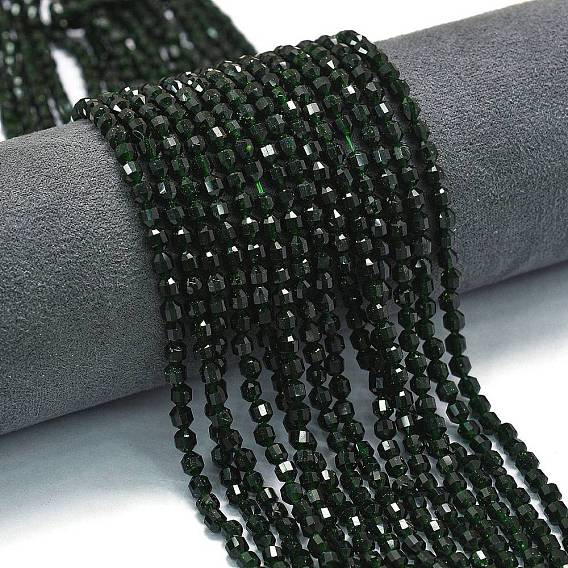 Синтетический зеленый авантюрин бисер нитей, энергетическая призматическая огранка с двойными концами бусины, граненые двухконусные