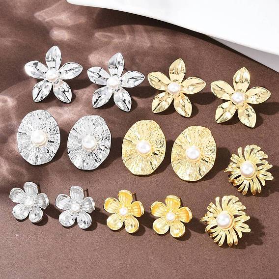 Латунь серьги, с абс пластмассовой имитационной жемчужиной, стойки покрытие, долговечный, без кадмия и без свинца