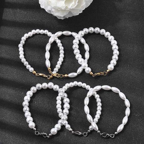 Браслеты из пластиковых жемчужин для женщин, с 304 нержавеющей стали застежки, белые, разнообразные