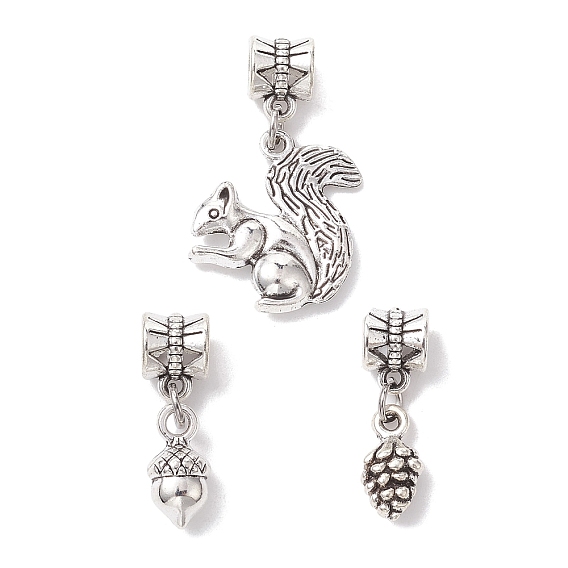 3Pcs 3 Styles Tibetan Style Alloy Pendants, Squirrel & Cone