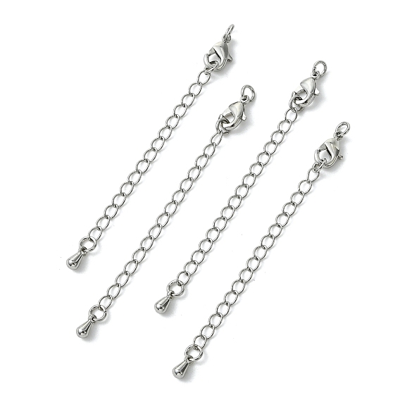 SHEGRACE Brass Curb Chain Extender, End Chains with Lobster Claw Clasps and Teardrop Charms, Cadmium Free & Nickel Free & Lead Free, Long-Lasting Plated