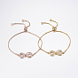 Adjustable Brass Micro Pave Cubic Zirconia Bolo Bracelets, Slider Bracelets, with Brass Box Chains, Infinity