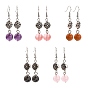 Fashion Tibetan Style Earrings, with Gemstone Beads and Brass Earring Hooks, 48mm