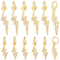 12Pcs 2 Styles Brass Micro Pave Cubic Zirconia Pendants, Lightning Bolt Charms, with Jump Ring
