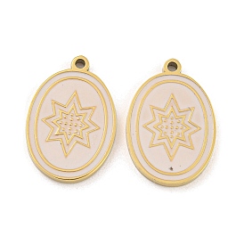 316 Surgical Stainless Steel Enamel Pendants, Oval with Star Charm, Golden