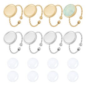 Набор для самостоятельного изготовления пустого купольного кольца, в том числе 304 кольцо из нержавеющей стали с открытой манжетой, полукруглые стеклянные кабошоны