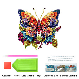 DIY Butterfly Diamond Painting Kit, Including Acrylic Rhinestones Bag, Diamond Sticky Pen, Tray Plate, Metal Chain, Glue Clay and Canvas