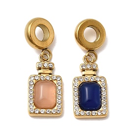 304 европейские подвески-шармы из нержавеющей стали и кошачьего глаза, подвески в виде флаконов духов с большим отверстием и хрустальными стразами, ионное покрытие (ip), золотые