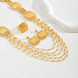 Комплект из многослойных ожерелий, серег-гвоздиков и колец-манжет из богемского железа с квадратными полыми бусинами для женщин