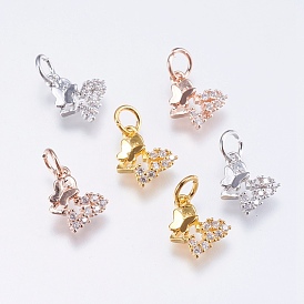 Brass Micro Pave Cubic Zirconia Charms, Cadmium Free & Lead Free, Butterfly