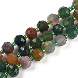 Natural Indian Agate Beads Strands, Faceted, Rondelle, with Seed Beads