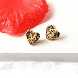 Heart-shaped Rhinestone Earrings with Vintage Charm and Creative Personality