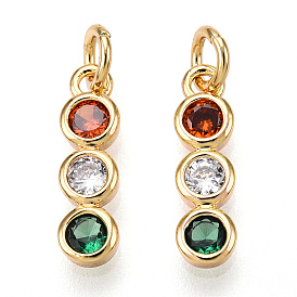 Brass Micro Pave Colorful Cubic Zirconia Pendants, with Jump Ring, Round
