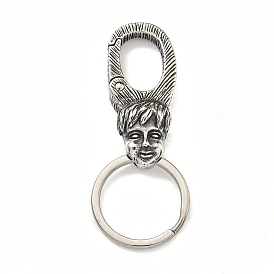 Tibetan Style 316 Surgical Stainless Steel Fittings with 304 Stainless Steel Key Ring, Child Face