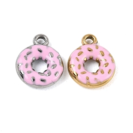 304 Stainless Steel Enamel Pendants, Donut Charms, Ion Plating(IP)