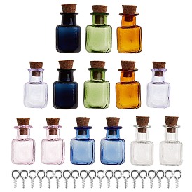 Gorgecraft Mini High Borosilicate Glass Bottles, with Cork Stoppers, Wishing bottles, with Iron Screw Eye Pin Peg Bails