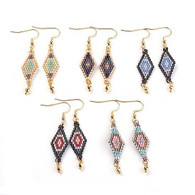 Pendientes de semillas japonesas hechas a mano cuelgan aretes, con fornituras de metal, rombo