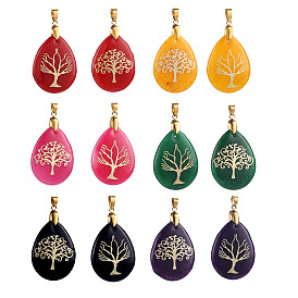 Natural Stone Water Drop Pendants, Golden Tone Stainless Steel Tree Stone Charms, DIY Jewelry Accessories Making