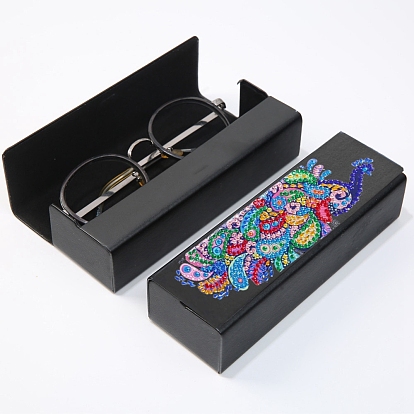 Peacock/Flower/Shoes Pattern DIY Diamond Glasses Case Kits, including PU Imitation Leather Case, Resin Rhinestones, Diamond Sticky Pen, Tray Plate & Glue Clay