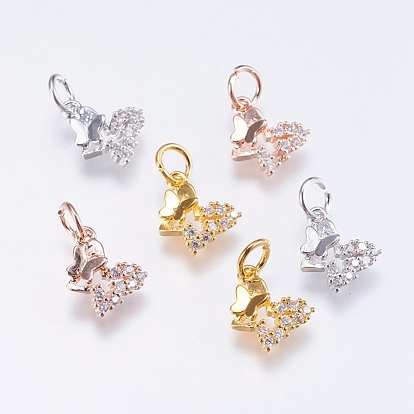Brass Micro Pave Cubic Zirconia Charms, Cadmium Free & Lead Free, Butterfly