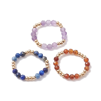 3Pcs Natural Lapis Lazuli/Garnet/Amethyst with Glass Braided Beaded Finger Rings