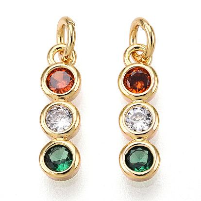 Brass Micro Pave Colorful Cubic Zirconia Pendants, Cadmium Free & Nickel Free & Lead Free, with Jump Ring, Round
