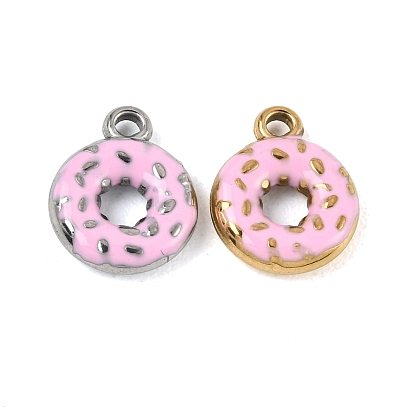 304 Stainless Steel Enamel Pendants, Donut Charms, Ion Plating(IP)