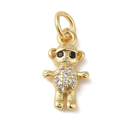 Brass Micro Pave Clear Cubic Zirconia Pendants, Cadmium Free & Nickel Free & Lead Free, Human