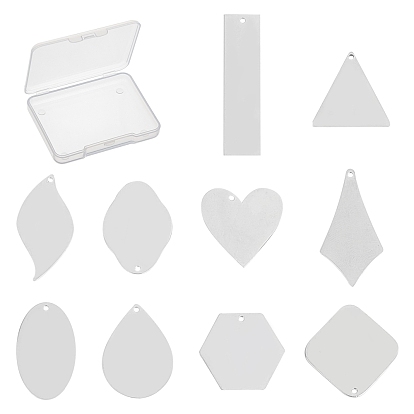 10Pcs 10 Style 304 Stainless Steel Pendants, Stamping Blank Tag, Mirror Polished Finish, Mixed Shapes