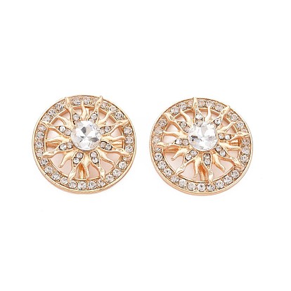 Cabujones de diamantes de imitación de cristal de aleación de chapado en rack, con vidrio transparente, facetados, sin plomo y cadmio, redondo plano con girasol giratorio