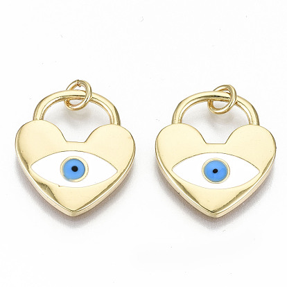 Colgantes de latón, con anillas y esmalte de colores, sin níquel, bloqueo del corazón con mal de ojo