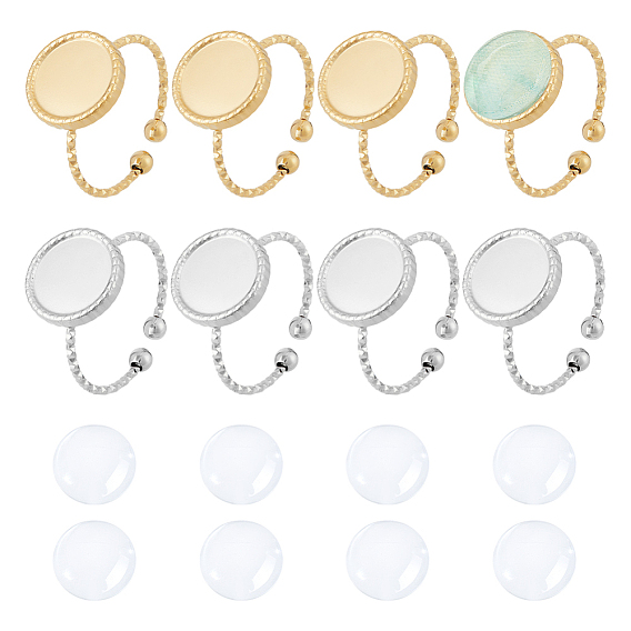 Набор для самостоятельного изготовления пустого купольного кольца, в том числе 304 кольцо из нержавеющей стали с открытой манжетой, полукруглые стеклянные кабошоны