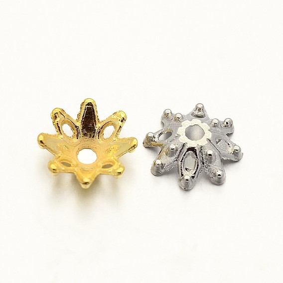 8-Petal Zinc Alloy Bead Caps, 8.5x3mm, Hole: 1.5mm