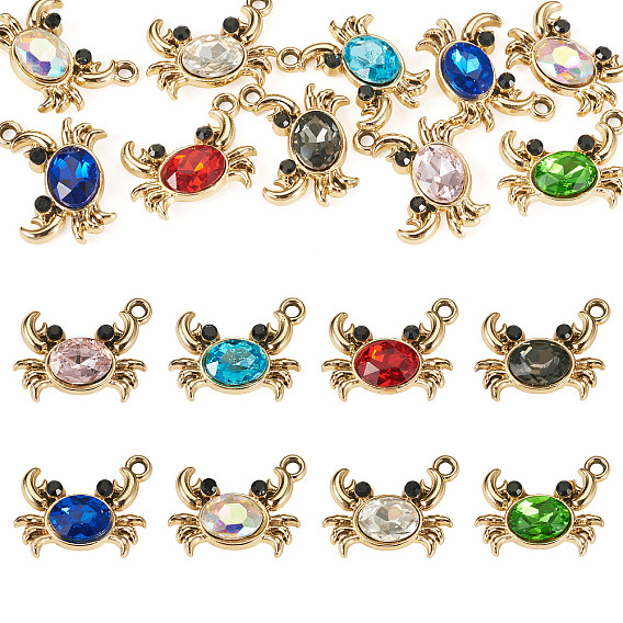10шт. подвески из сплава с УФ-покрытием, со стеклом, краб, граненые