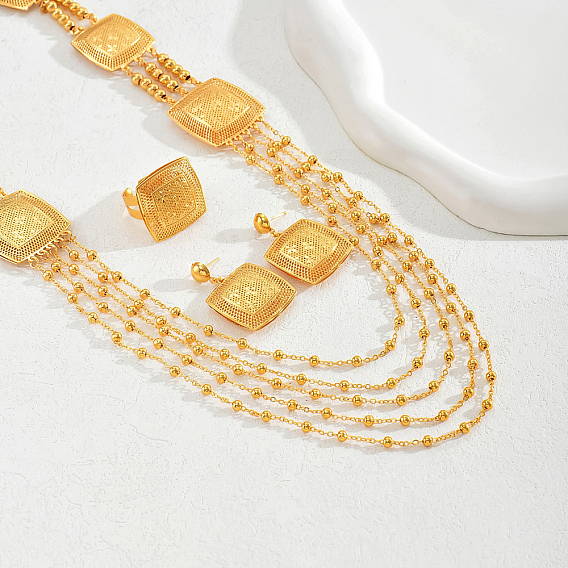 Комплект из многослойных ожерелий, серег-гвоздиков и колец-манжет из богемского железа с квадратными полыми бусинами для женщин